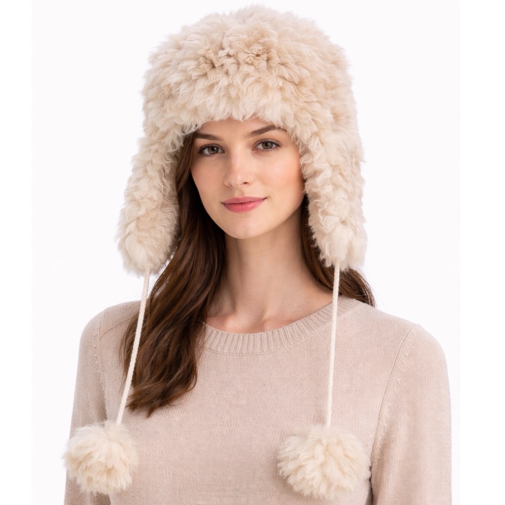 NEW 100% Alpaca cream trapper hat